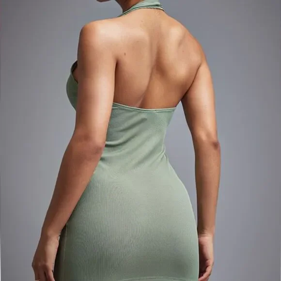 Pastel Green Bodycon Halter Dress - Picture 4 of 9